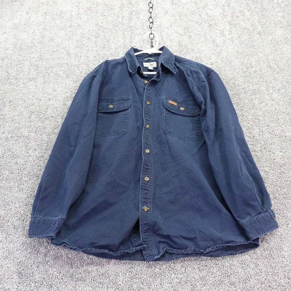 Carhartt Button Down Shirt Mens Large Navy Blue Original Fit Long Sleeve Cotton